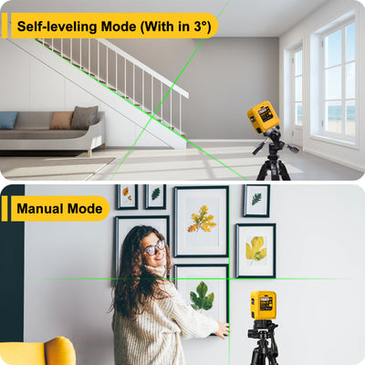 Laser Level, Rechargeable Lithium Battery Level Tool, Self-Leveling Green Cross Line Laser For Picture Hanging, Tiling, Home Renovation, Includes Folding Magnetic L-Bracket & Carry Pouch